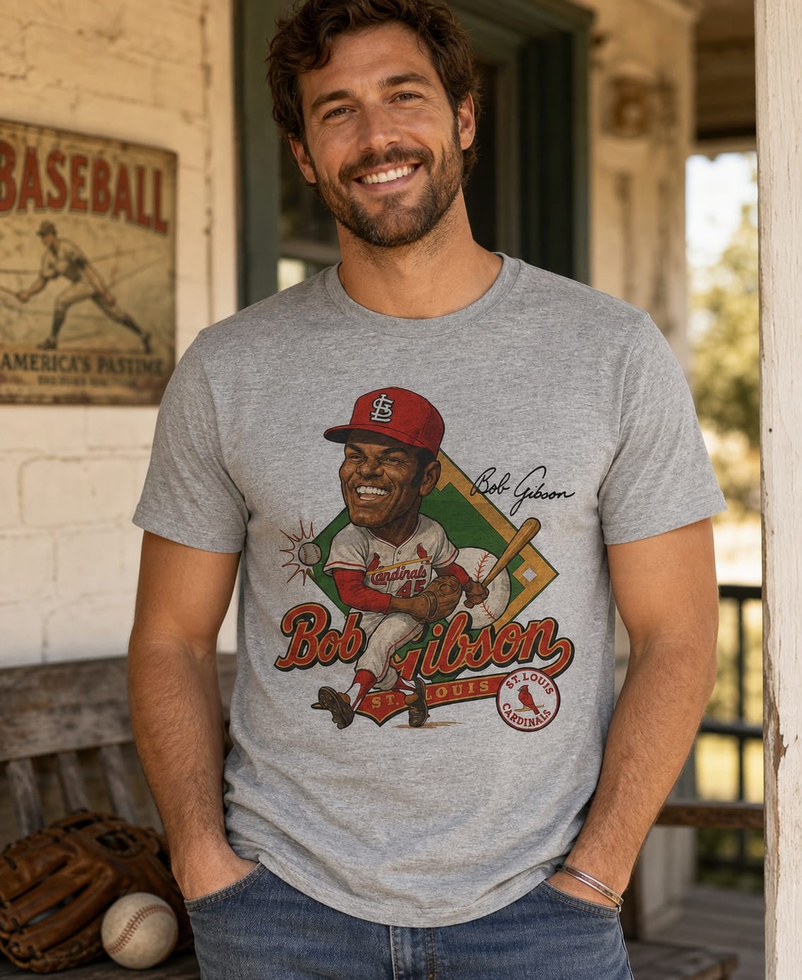 St. Louis Cardinals Bob Gibson Exclusive Retro Caricature Baseball 1964 Artwork T-Shirt