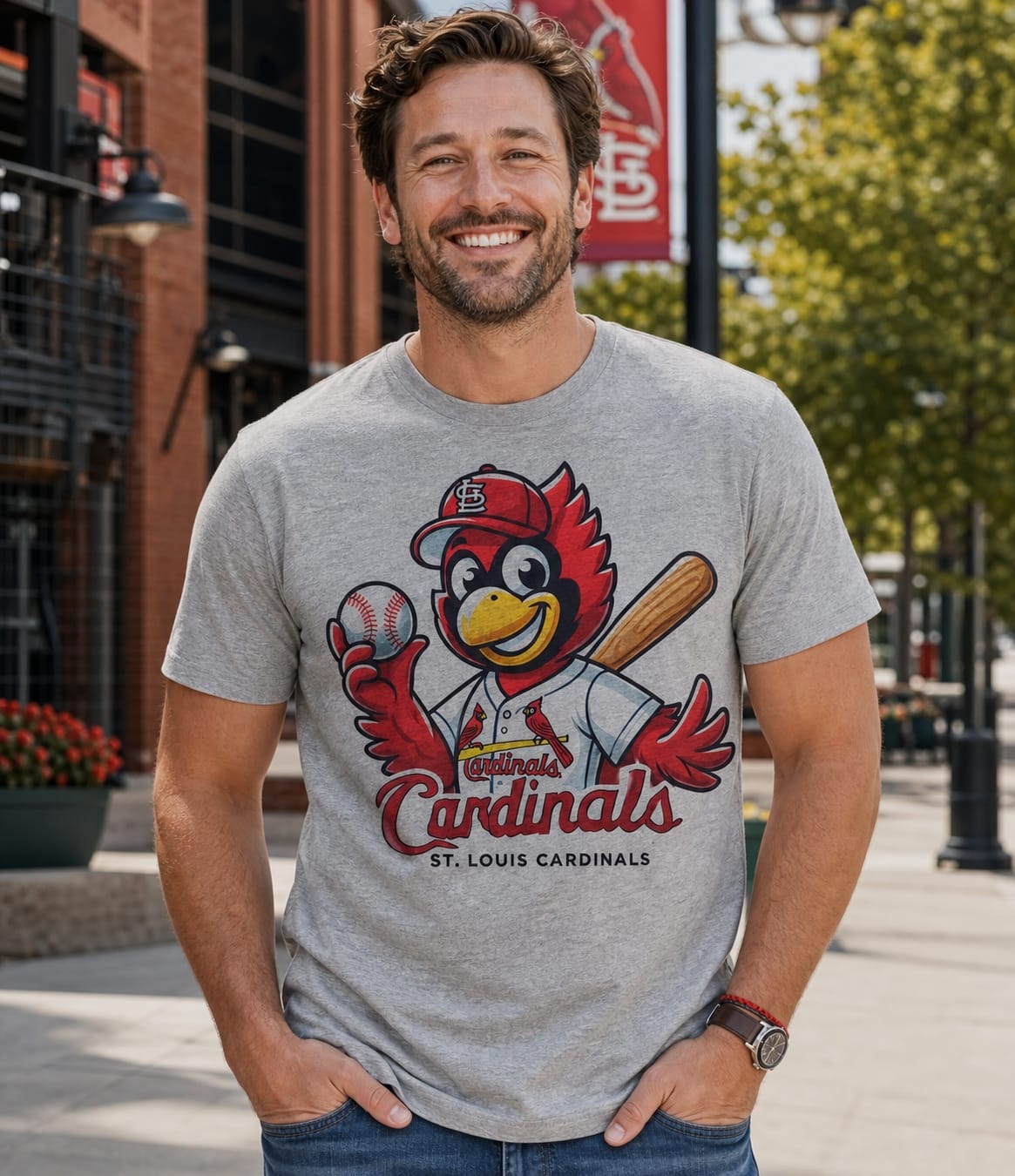 St. Louis Cardinals Exclusive Retro Baseball Mascot Artwork Shirt