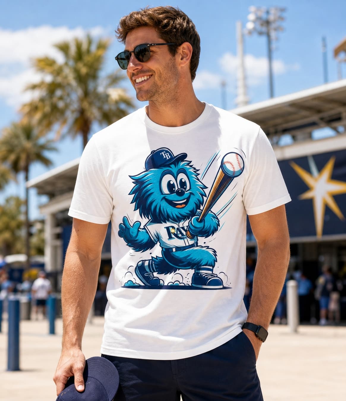 Tampa Bay Rays Retro Baseball Mascot Hitting Artwork Shirt