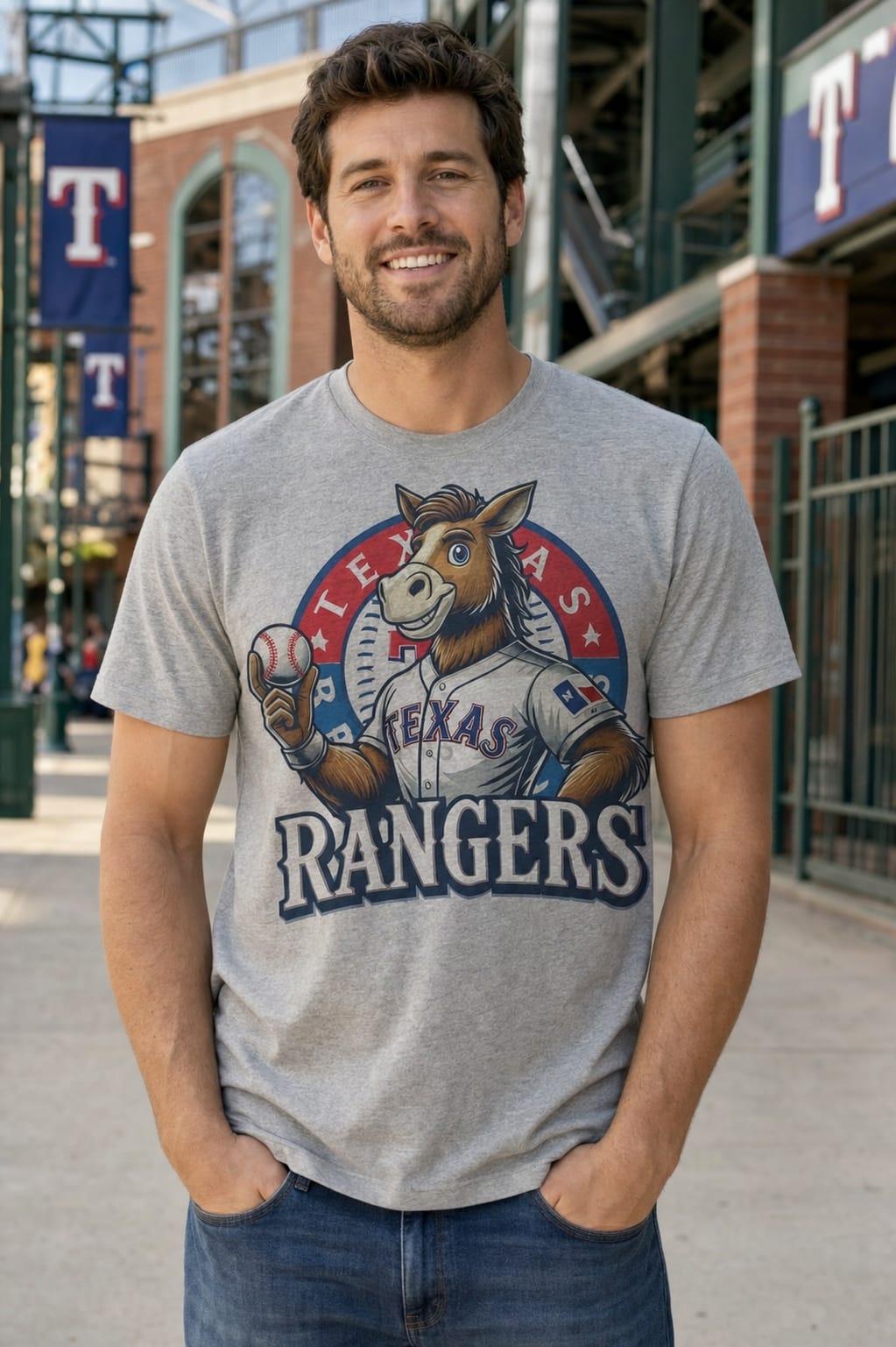 Texas Rangers Exclusive Retro Baseball Mascot Artwork Shirt