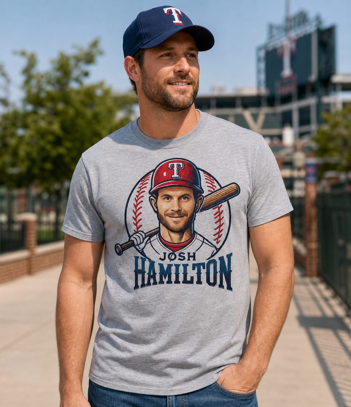 Texas Rangers Josh Hamilton Exclusive Retro Baseball Artwork Shirt