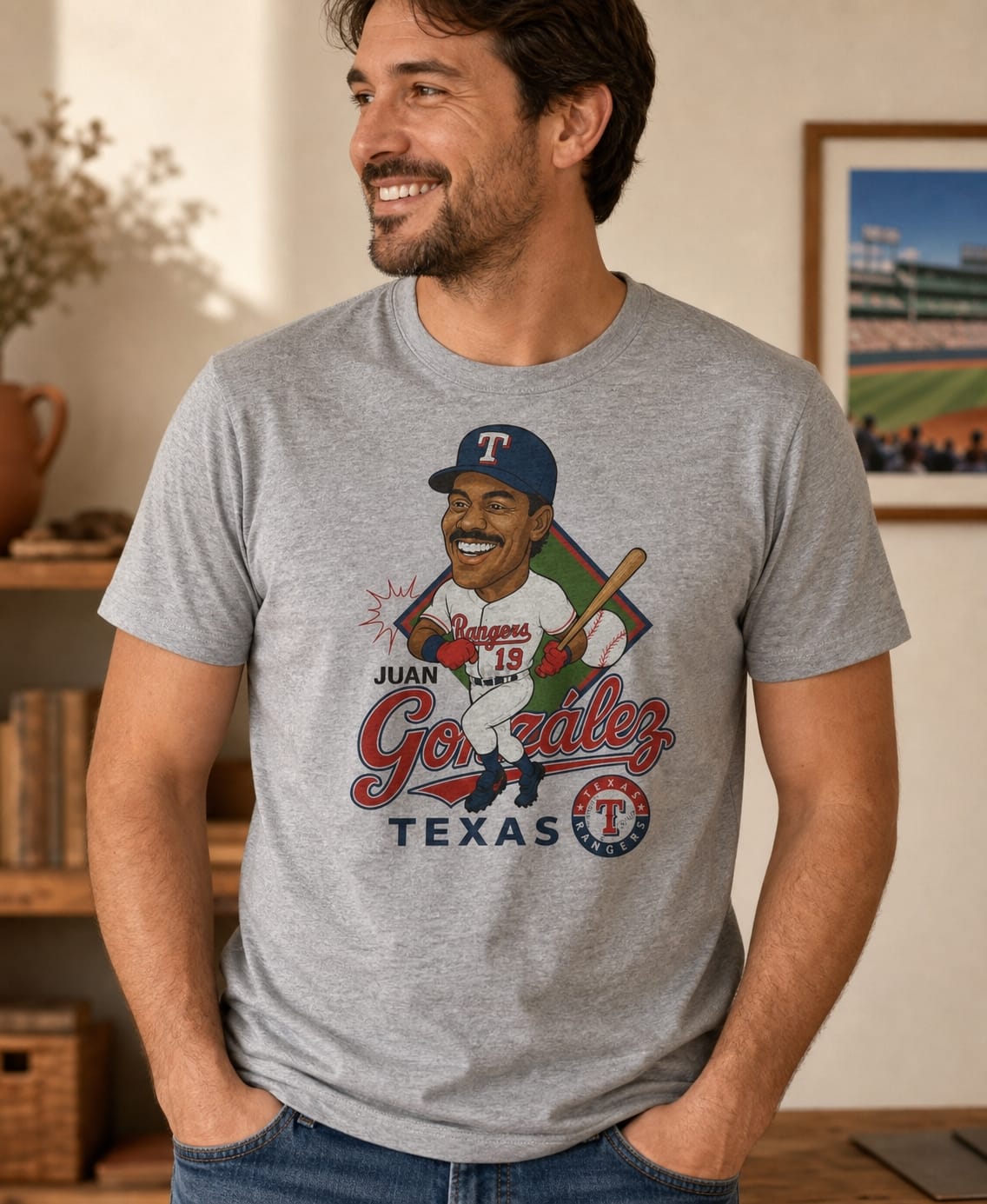 Texas Rangers Juan Gonzalez Exclusive Retro Baseball Caricature 1992 Artwork T-Shirt