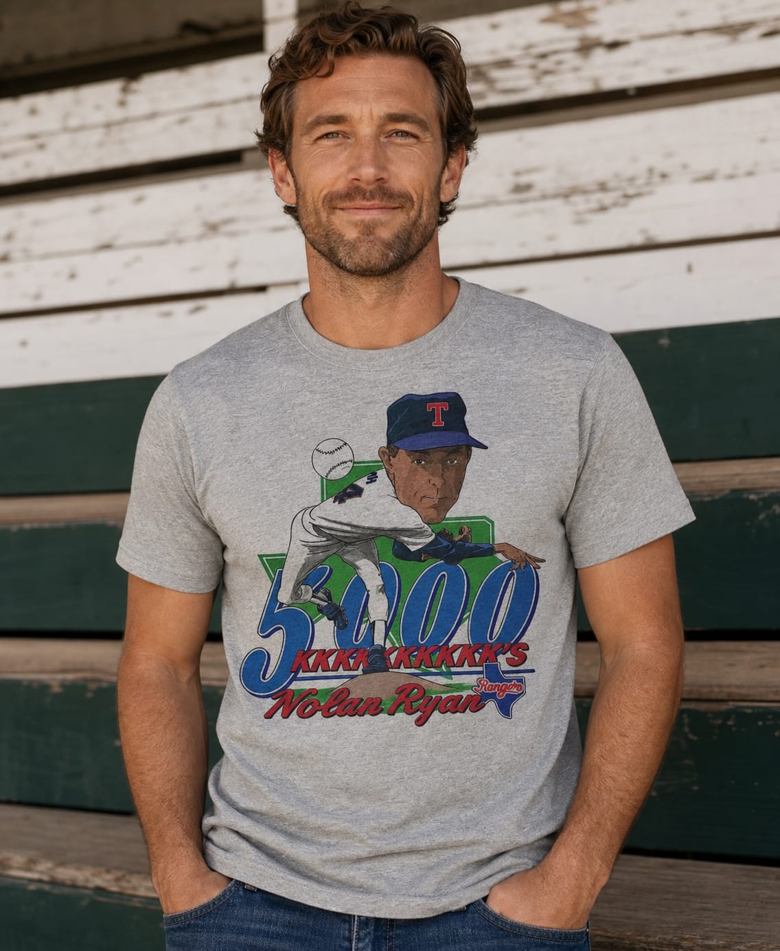 Texas Rangers Nolan Ryan 5000 Strikeouts Caricature Retro Baseball 1989 Artwork Shirt