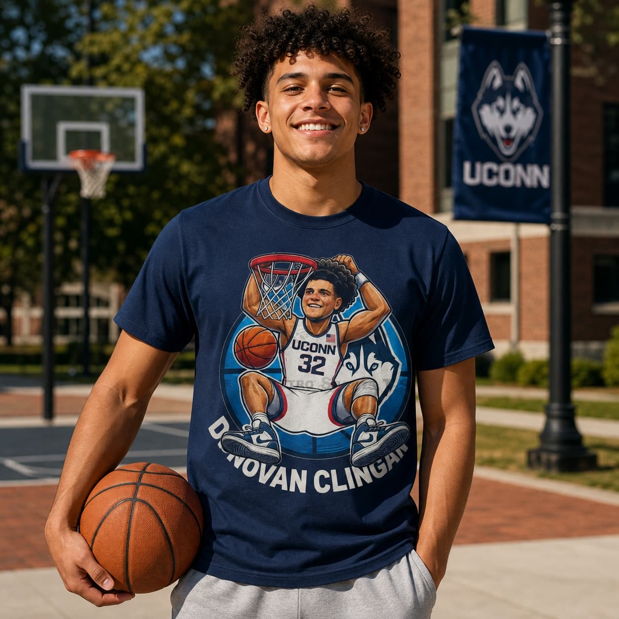 UConn Huskies Donovan Clingan Exclusive Retro March Madness Basketball Shirt