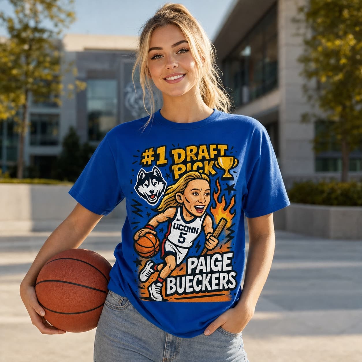 UConn Huskies Paige Bueckers #1 Draft Pick Exclusive Caricature Basketball Shirt