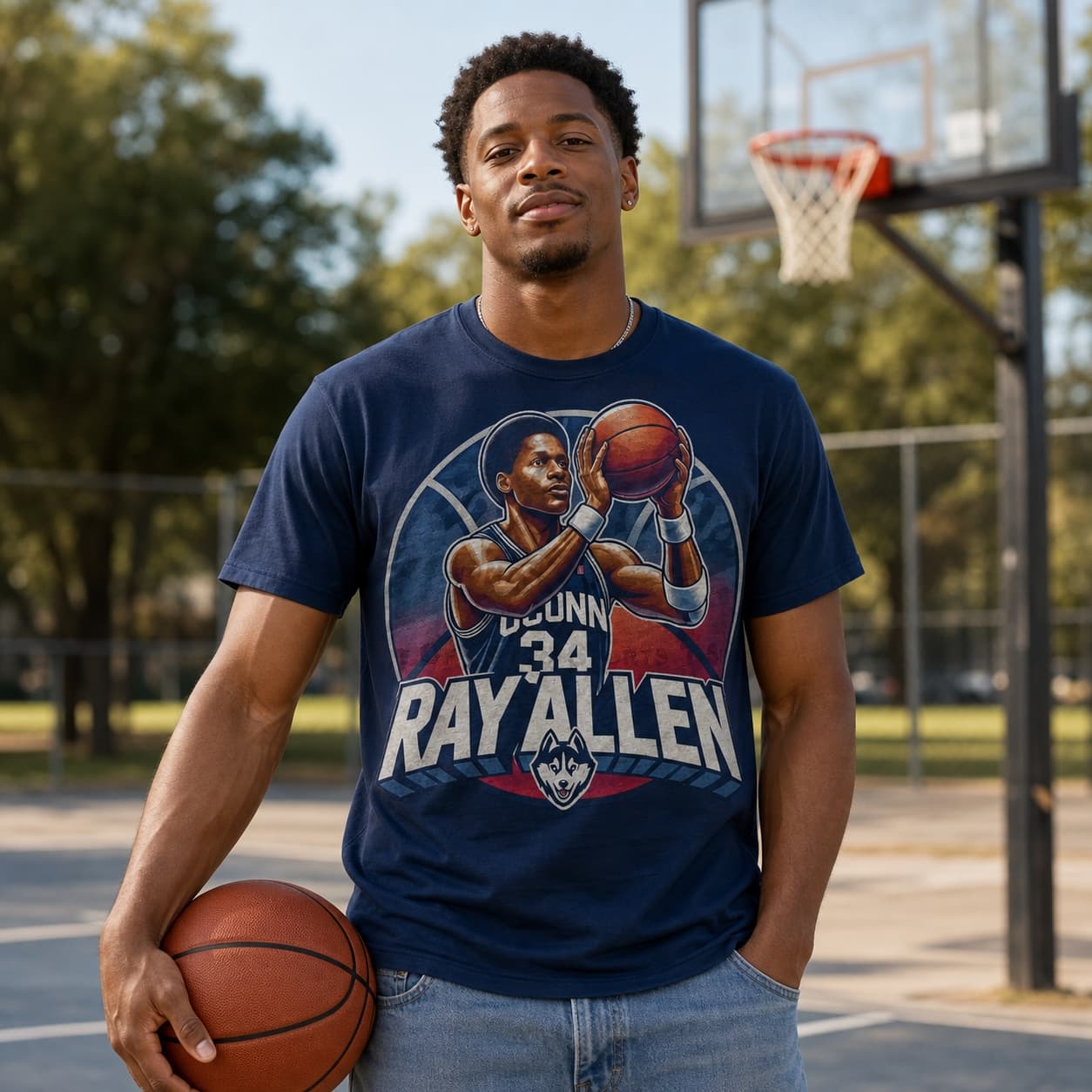 UConn Huskies Ray Allen Exclusive Retro March Madness Basketball Shirt