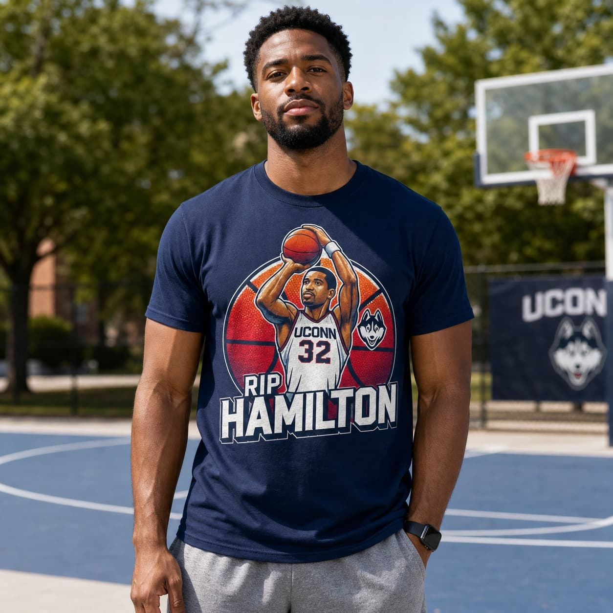 UConn Huskies Richard Rip Hamilton Exclusive Retro March Madness Basketball Shirt
