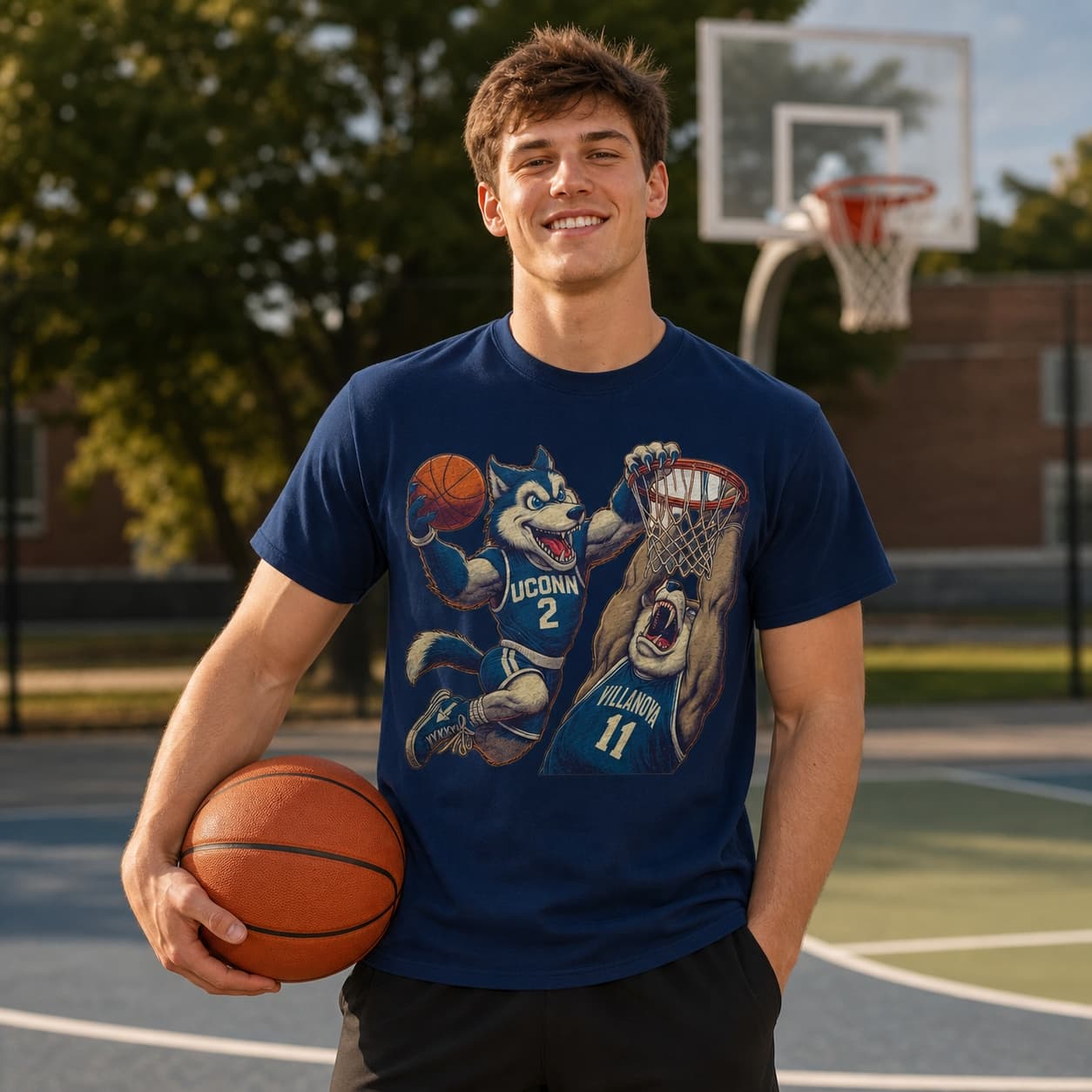 UConn Huskies vs. Villanova Wildcats Retro Rivalry Basketball Mascot 1985 Shirt
