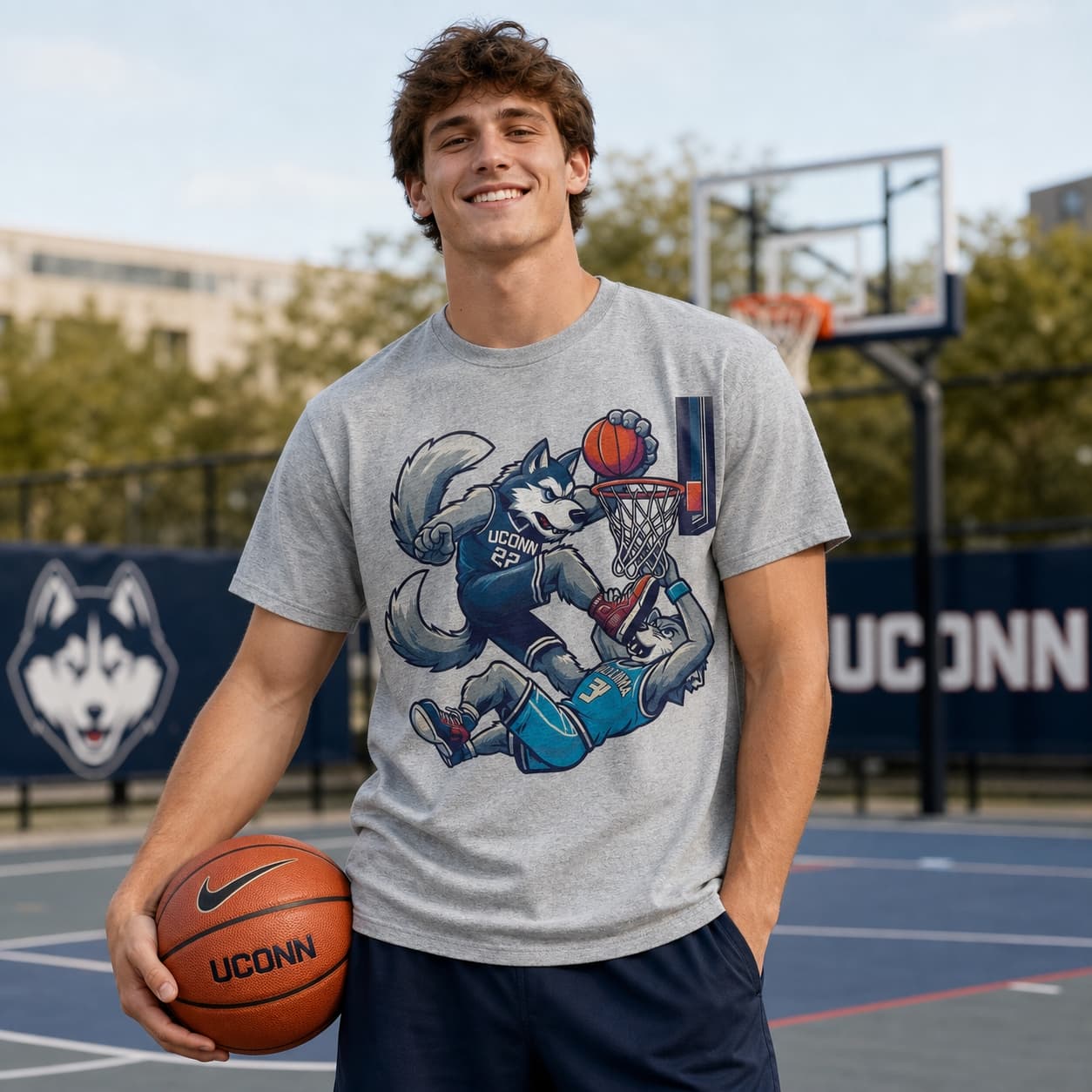 UConn Huskies vs. Villanova Wildcats Retro Rivalry Basketball Mascot 1996 Shirt