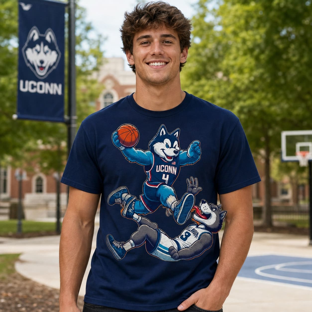 UConn Huskies vs. Villanova Wildcats Retro Rivalry Basketball Mascot 1999 Shirt