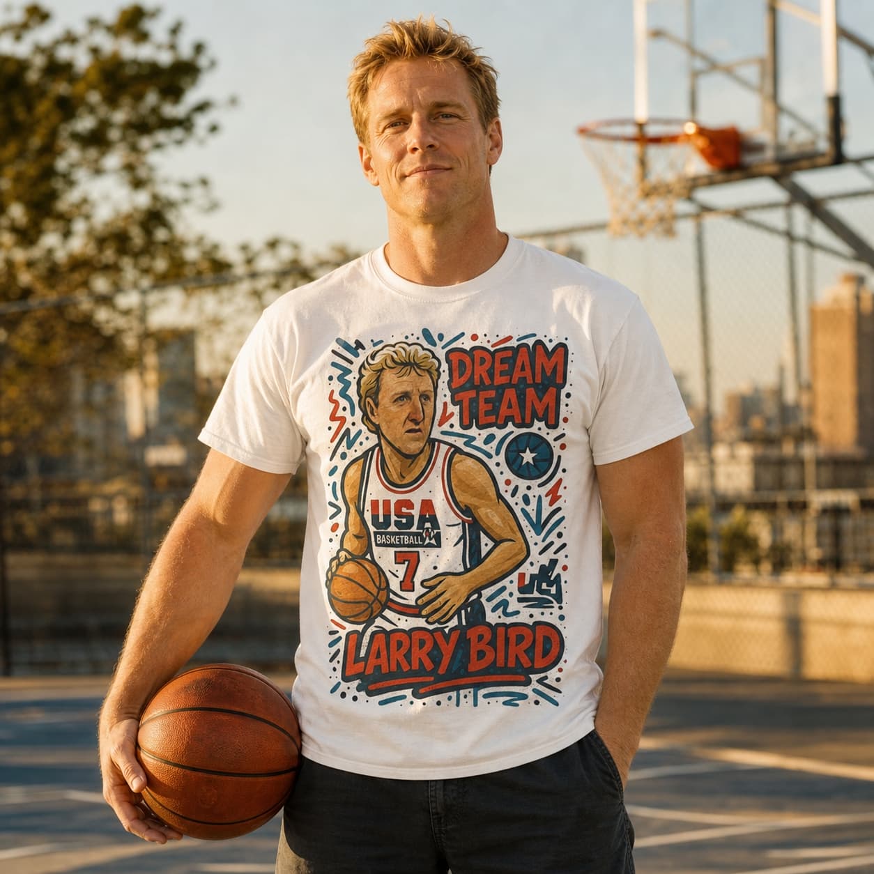 USA Olympics Dream Team Larry Bird Exclusive Caricature Basketball 1992 Shirt