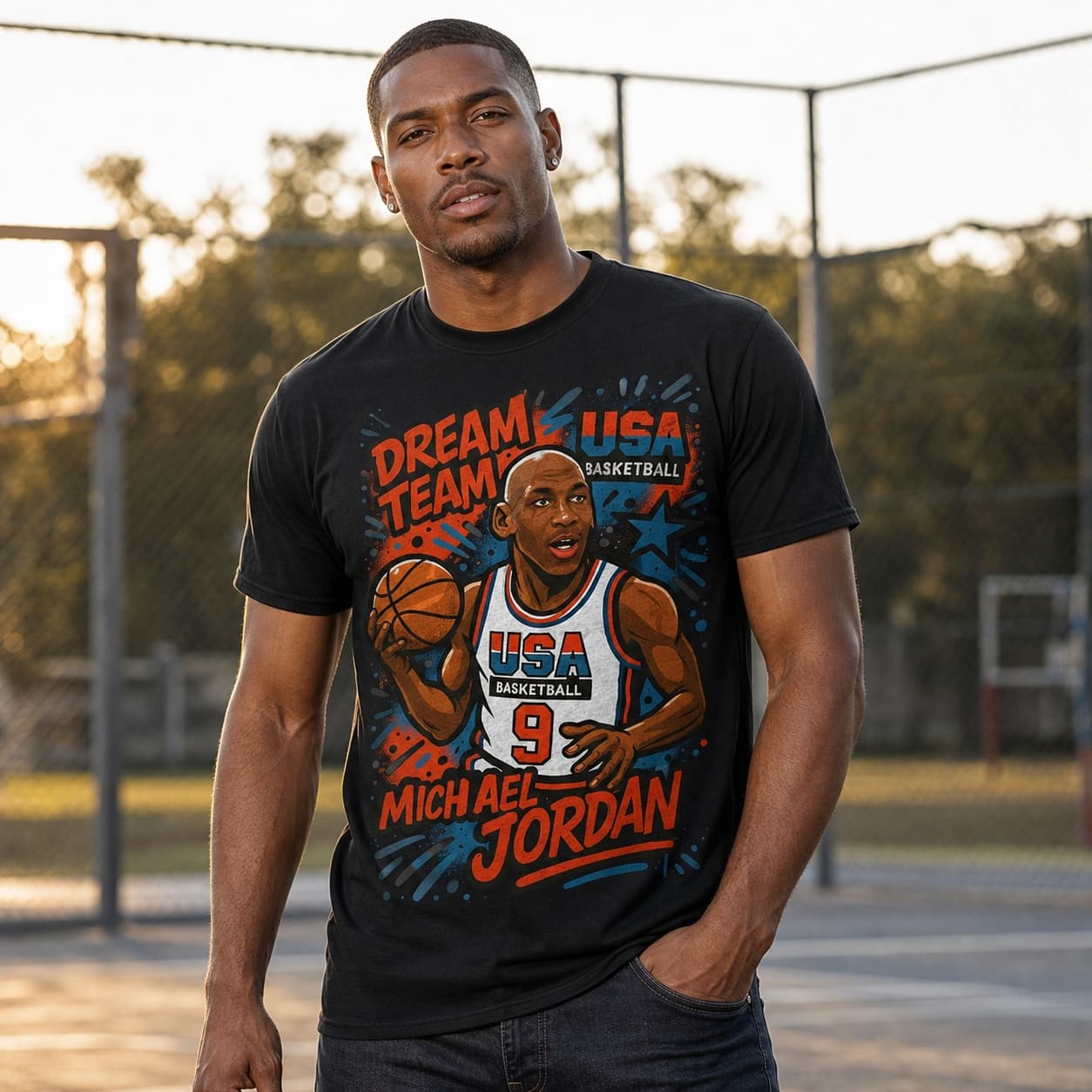 USA Olympics Dream Team Michael Jordan Exclusive Caricature Basketball 1992 Shirt