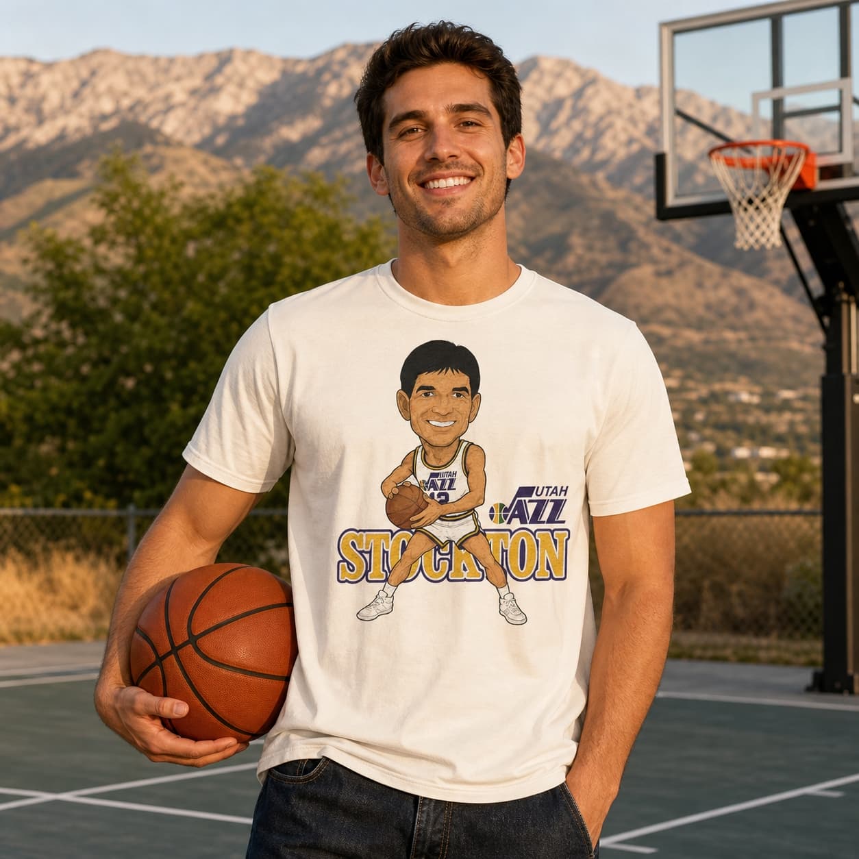 Utah Jazz John Stockton Retro Basketball 1991 Shirt