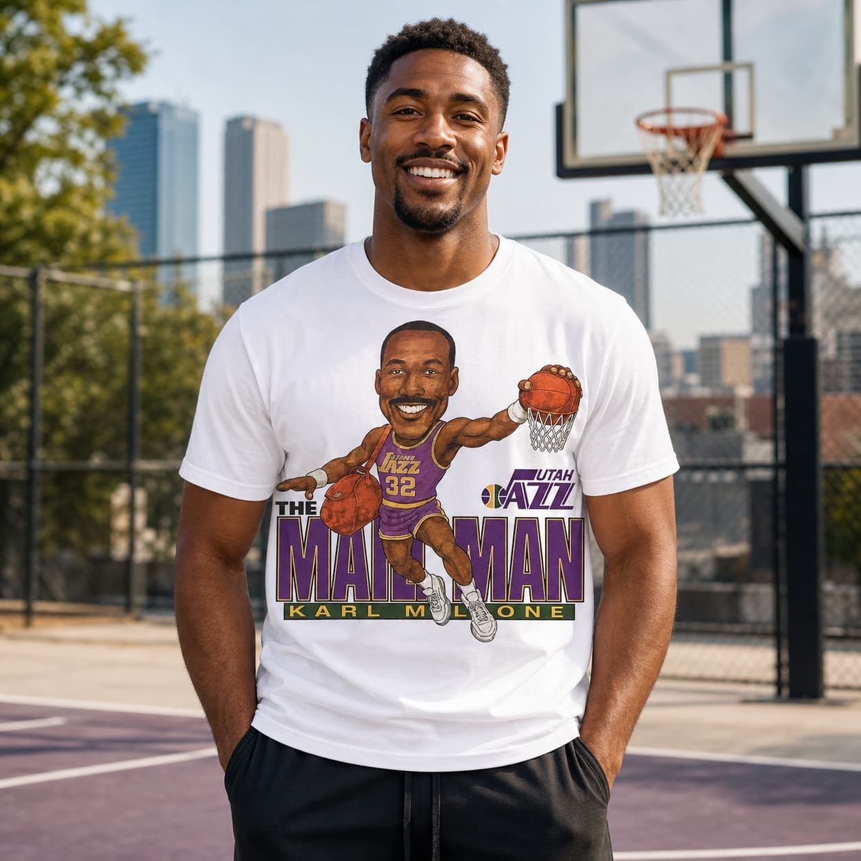 Utah Jazz Karl Malone The Mailman Retro Basketball 1990 Shirt