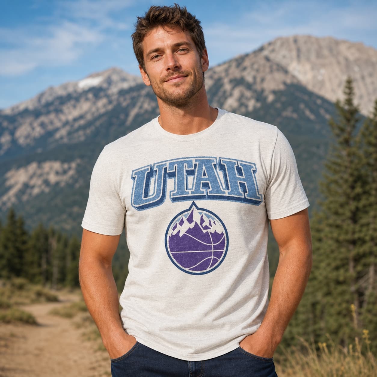 Utah Jazz Retro Basketball Mountain Ball Shirt