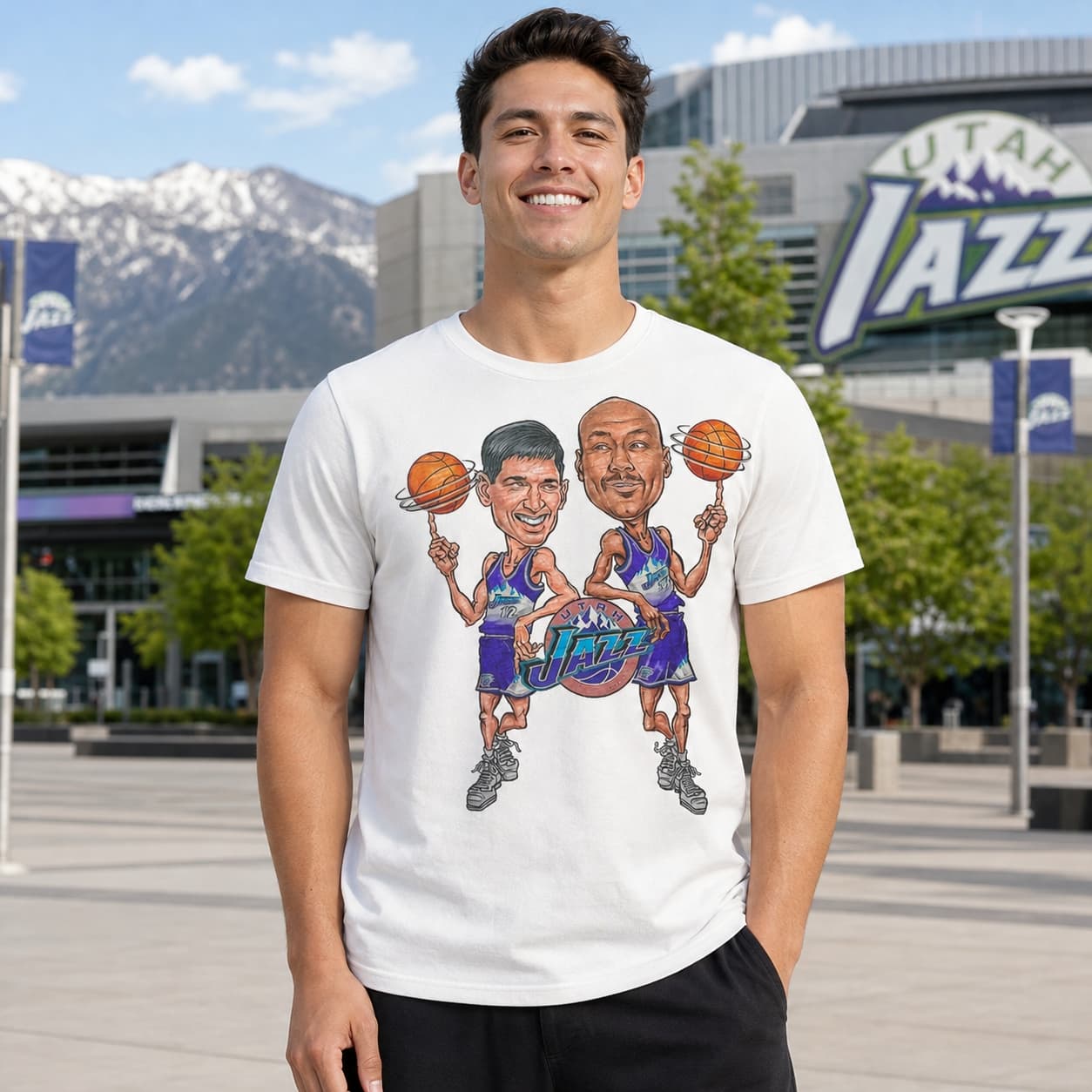 Utah Jazz Retro Karl Malone John Stockton Basketball 1987 Shirt