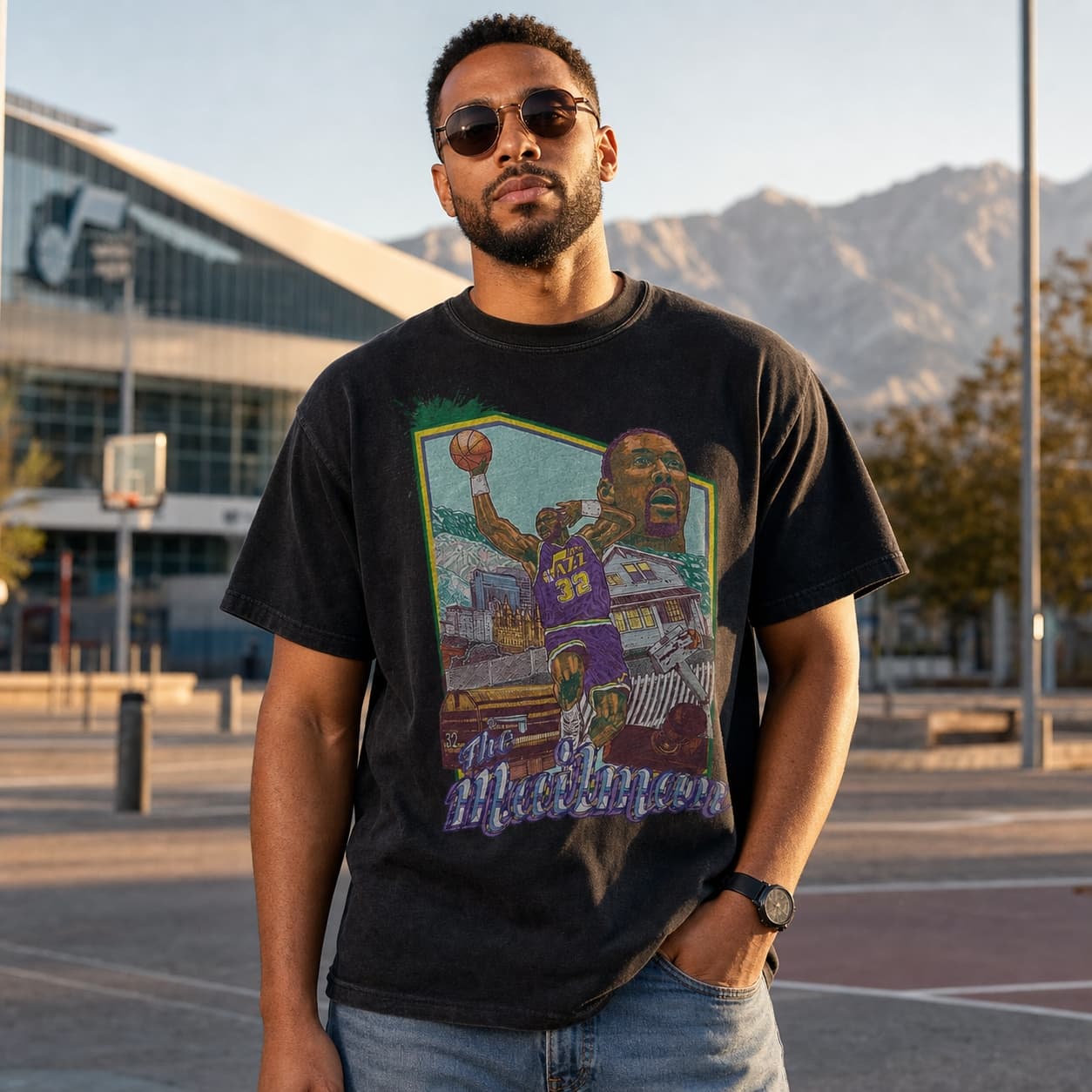 Utah Jazz Retro Karl The Mailman Malone Basketball 1985 Shirt