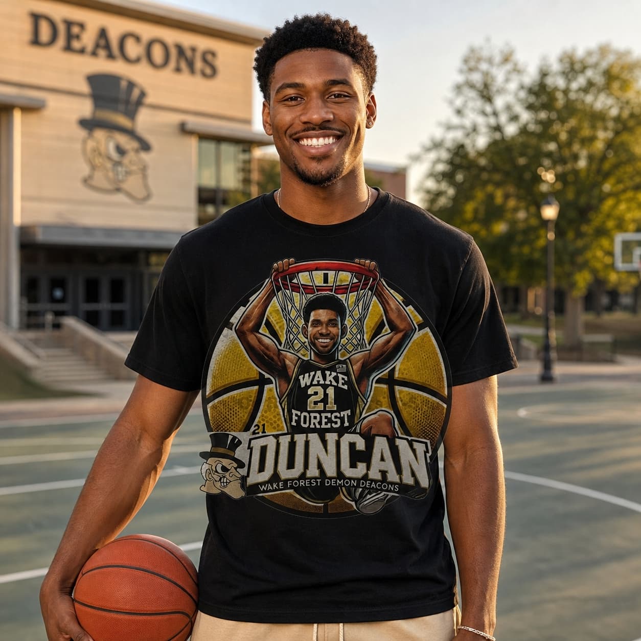 Wake Forest Demon Deacons Tim Duncan Exclusive Retro March Madness Basketball Shirt