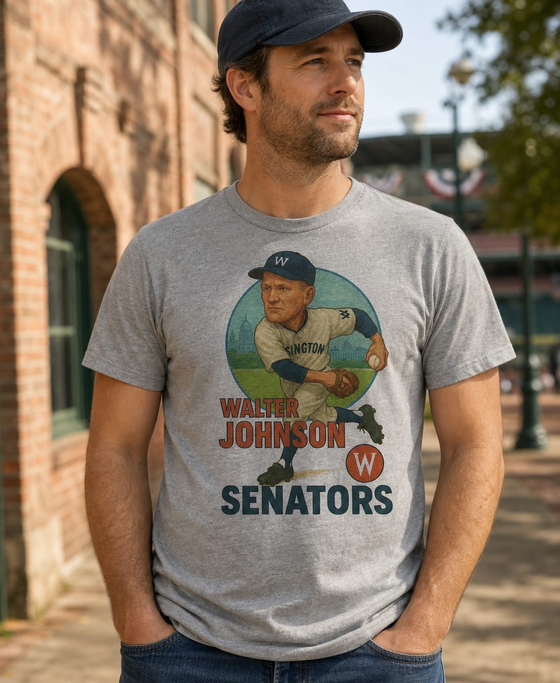 Washington Senators Walter Johnson Exclusive Retro Baseball City 1924 Artwork T-Shirt