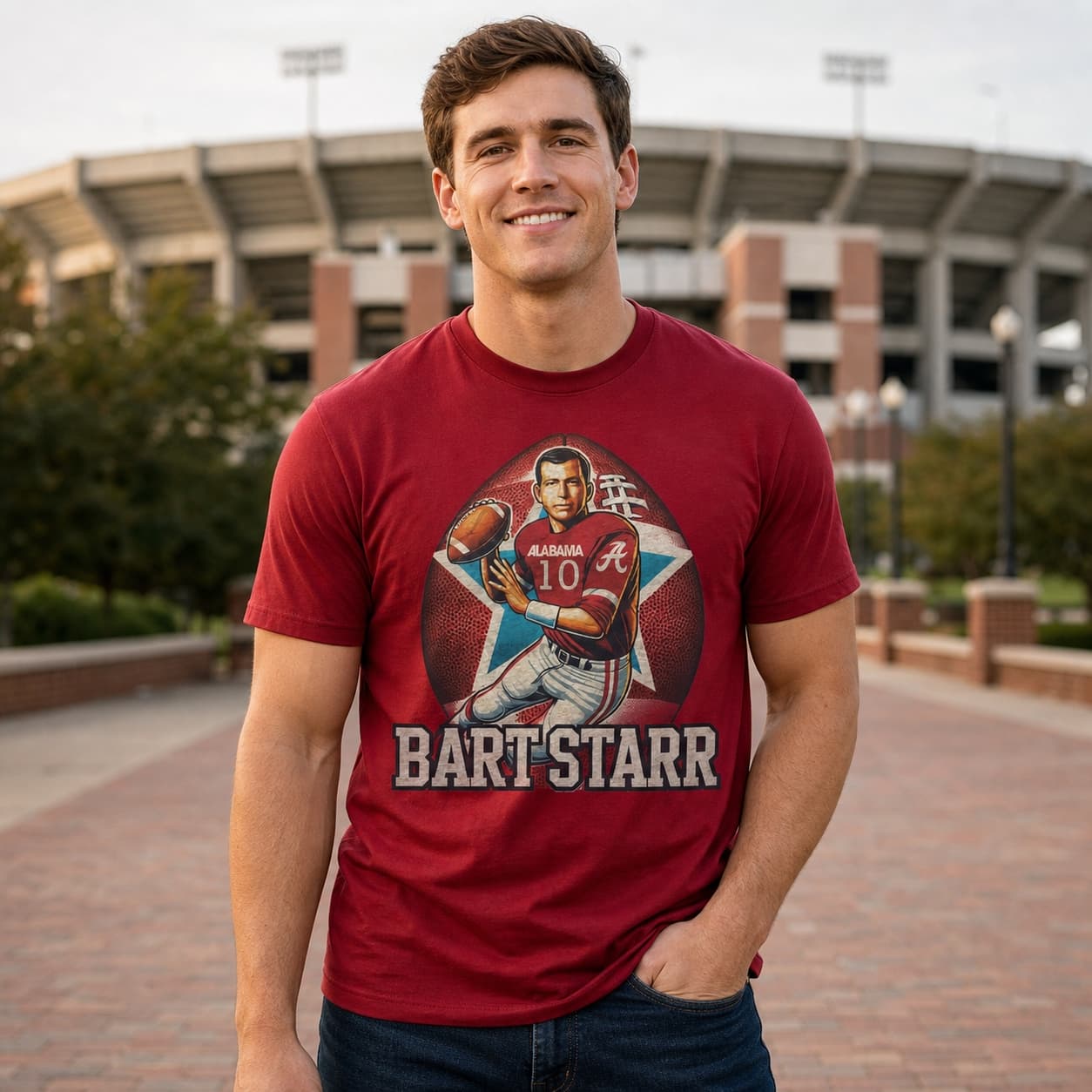 Alabama Crimson Tide Bart Starr Exclusive Retro Football Artwork T-Shirt