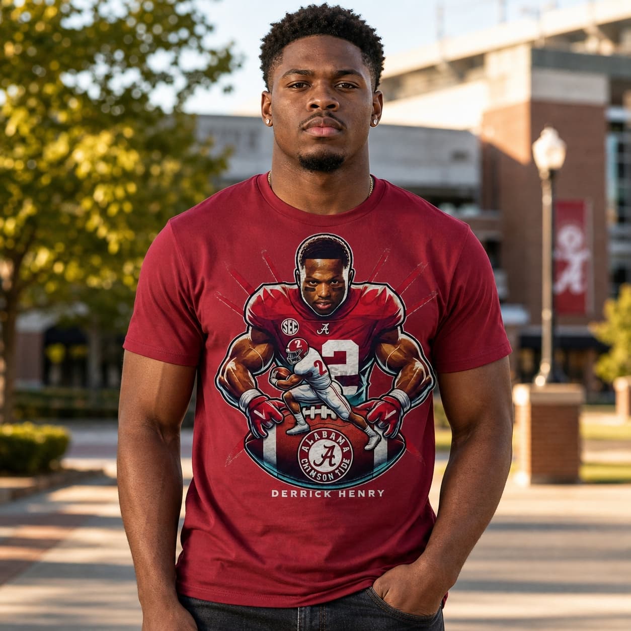Alabama Crimson Tide Derrick Henry Exclusive Retro Football Artwork T-Shirt