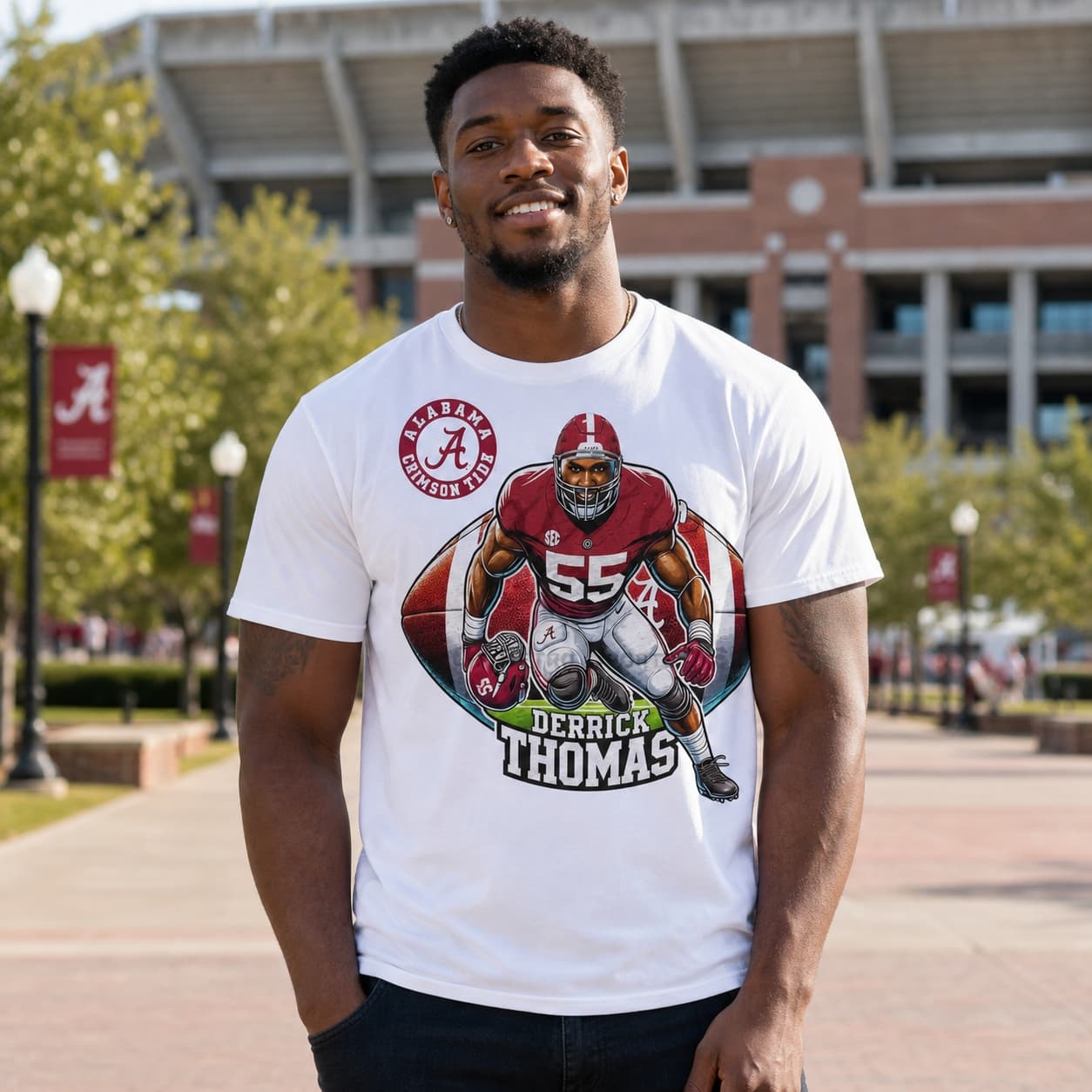 Alabama Crimson Tide Derrick Thomas Exclusive Retro Football Artwork T-Shirt