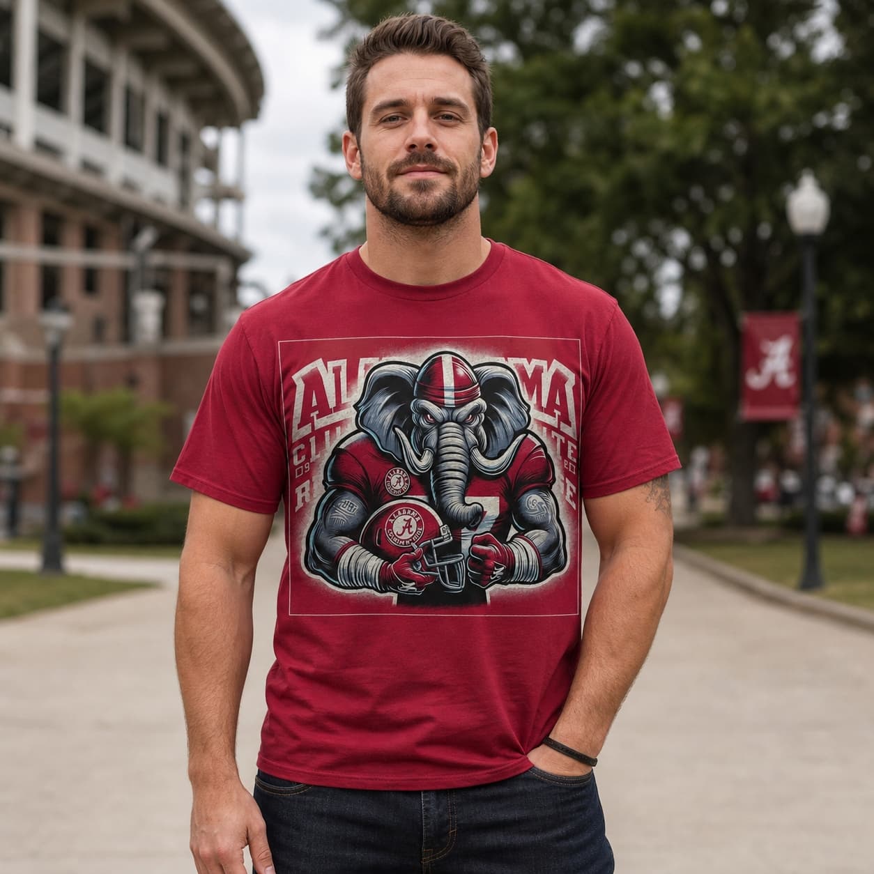 Alabama Crimson Tide Exclusive Intense Retro Football Artwork T-Shirt