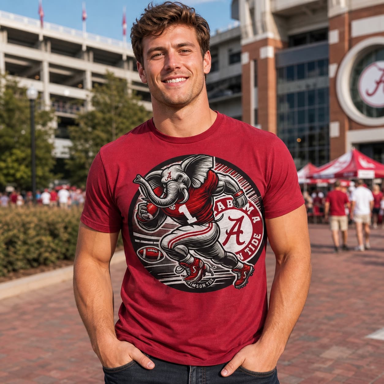 Alabama Crimson Tide Exclusive Retro Football Circle Artwork T-Shirt