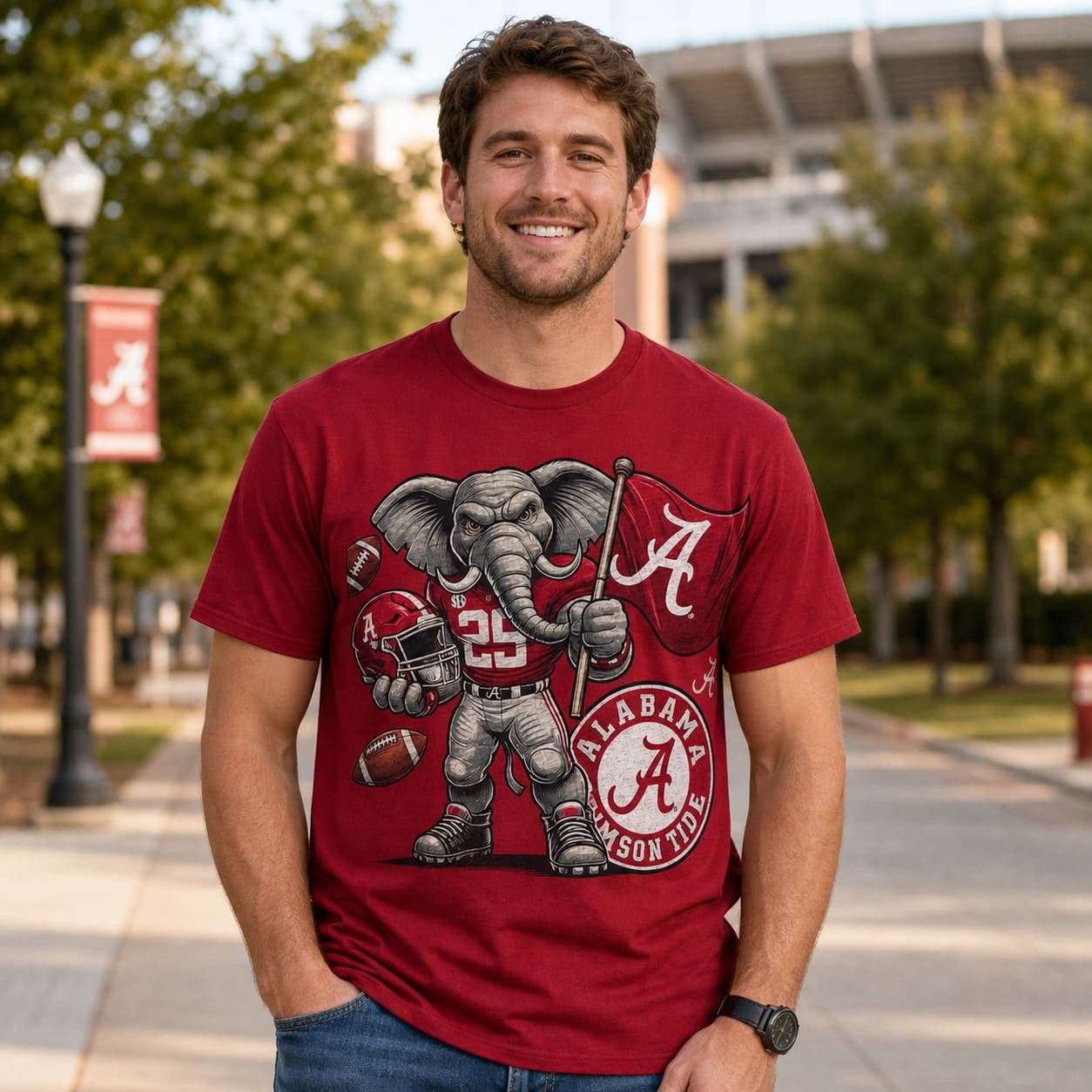 Alabama Crimson Tide Exclusive Retro Football Flag Big AL Artwork T-Shirt