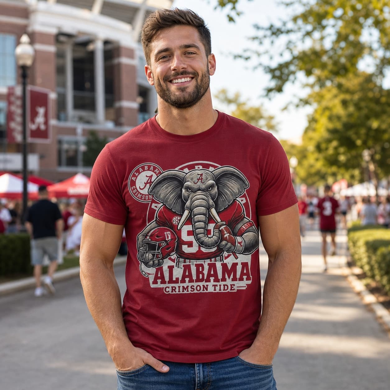 Alabama Crimson Tide Exclusive Retro Football Helmet Mascot Artwork T-Shirt