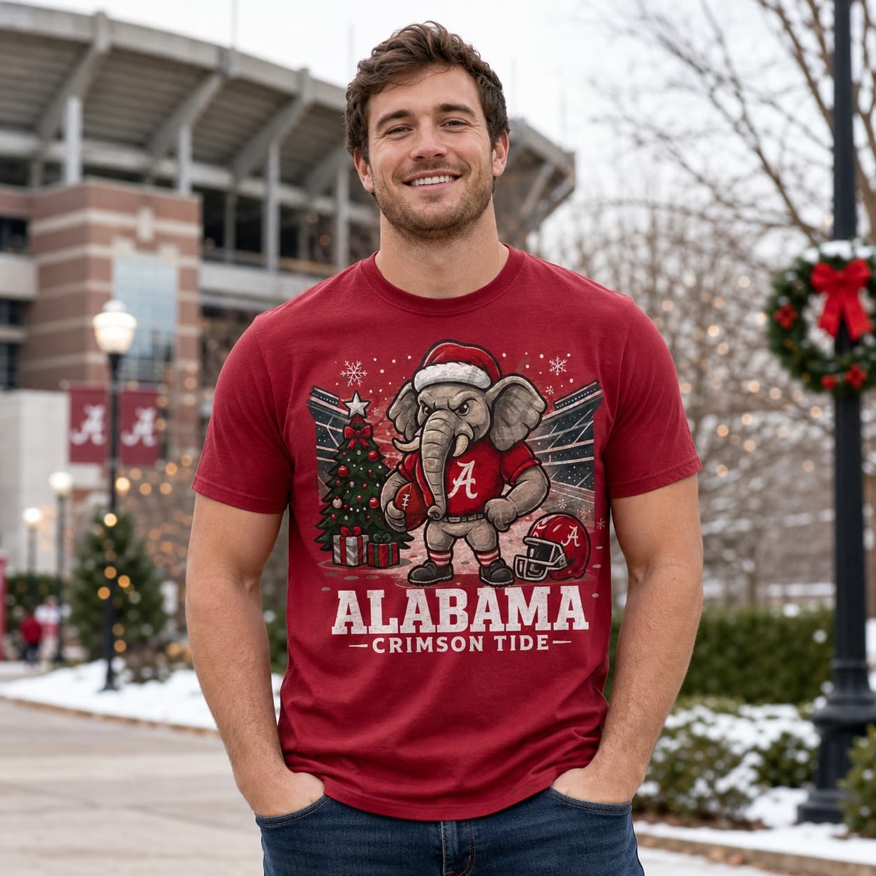 Alabama Crimson Tide Holiday Exclusive Retro Football Artwork T-Shirt
