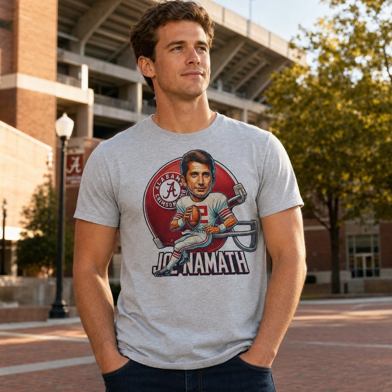 Alabama Crimson Tide Joe Namath Exclusive Retro Football Artwork T-Shirt