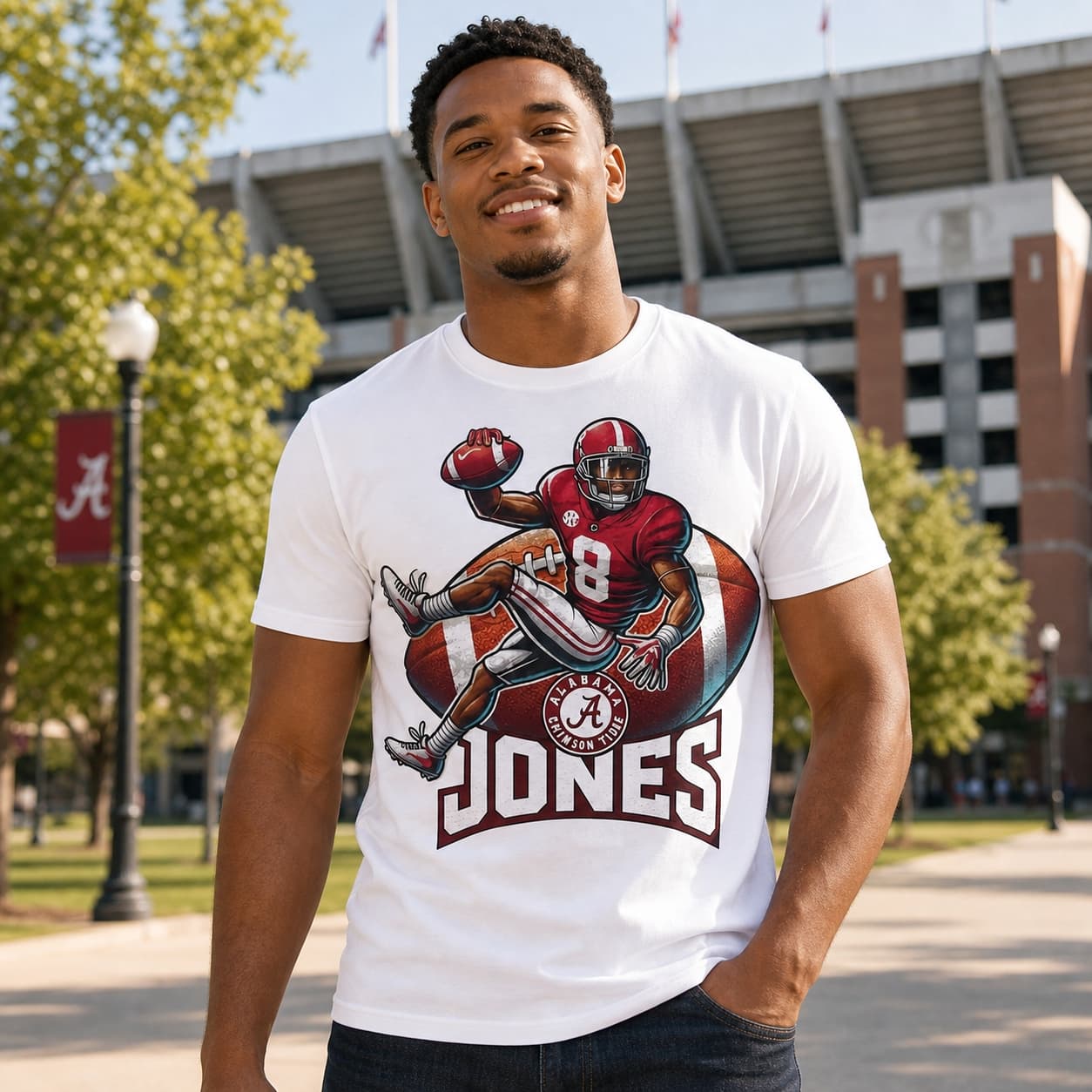 Alabama Crimson Tide Julio Jones Exclusive Retro Football Artwork T-Shirt