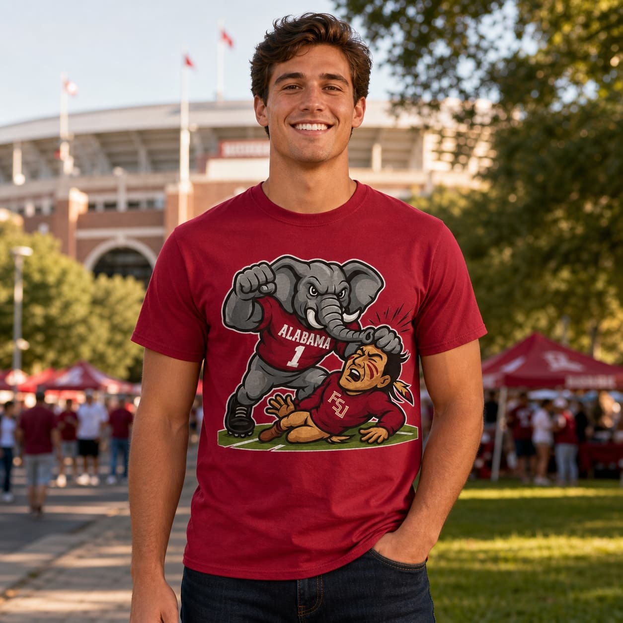 Alabama Crimson Tide vs. Florida State Seminoles Exclusive Retro Rivals Football Artwork T-Shirt