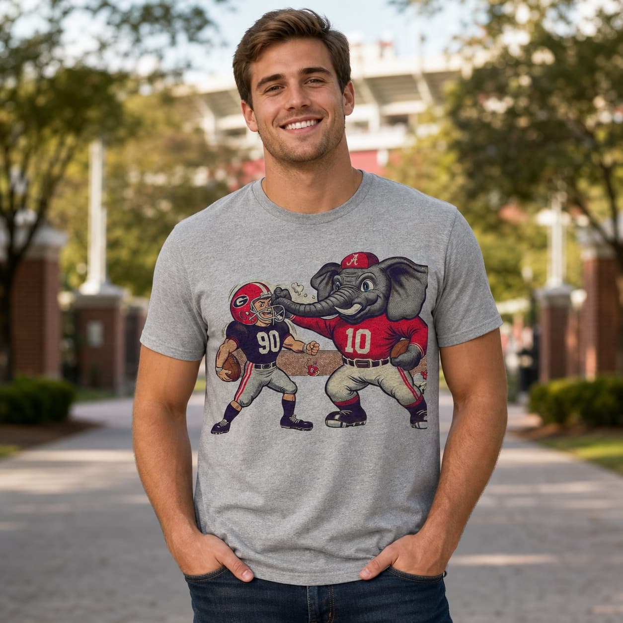 Alabama Crimson Tide vs. Georgia Bulldogs Retro Rivalry Football Mascot 1970 Artwork T-Shirt