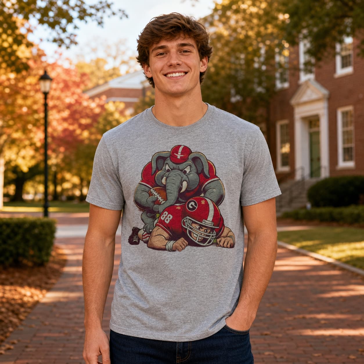 Alabama Crimson Tide vs. Georgia Bulldogs Retro Rivalry Football Mascot 1975 Artwork T-Shirt