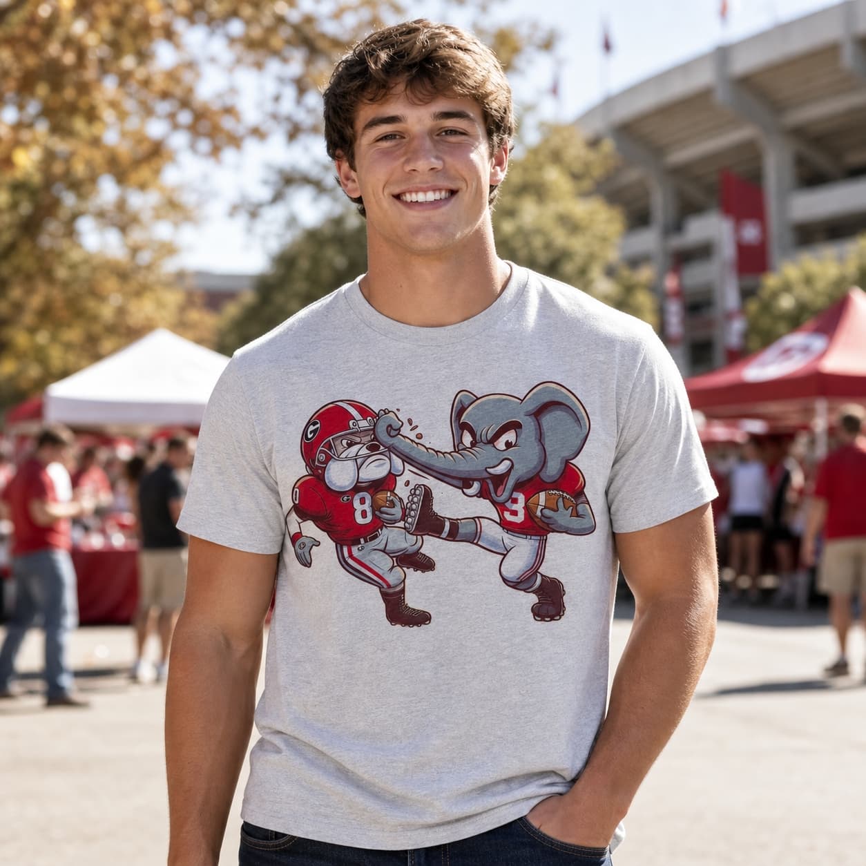 Alabama Crimson Tide vs. Georgia Bulldogs Retro Rivalry Football Mascot Artwork T-Shirt