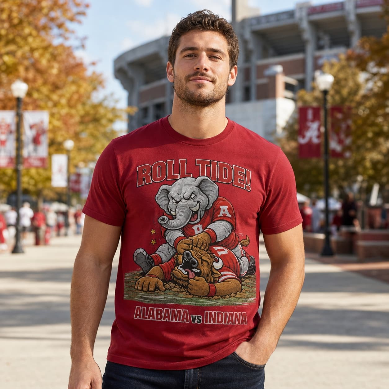 Alabama Crimson Tide vs. Indiana Retro Rivals Football College Playoffs Artwork T-Shirt
