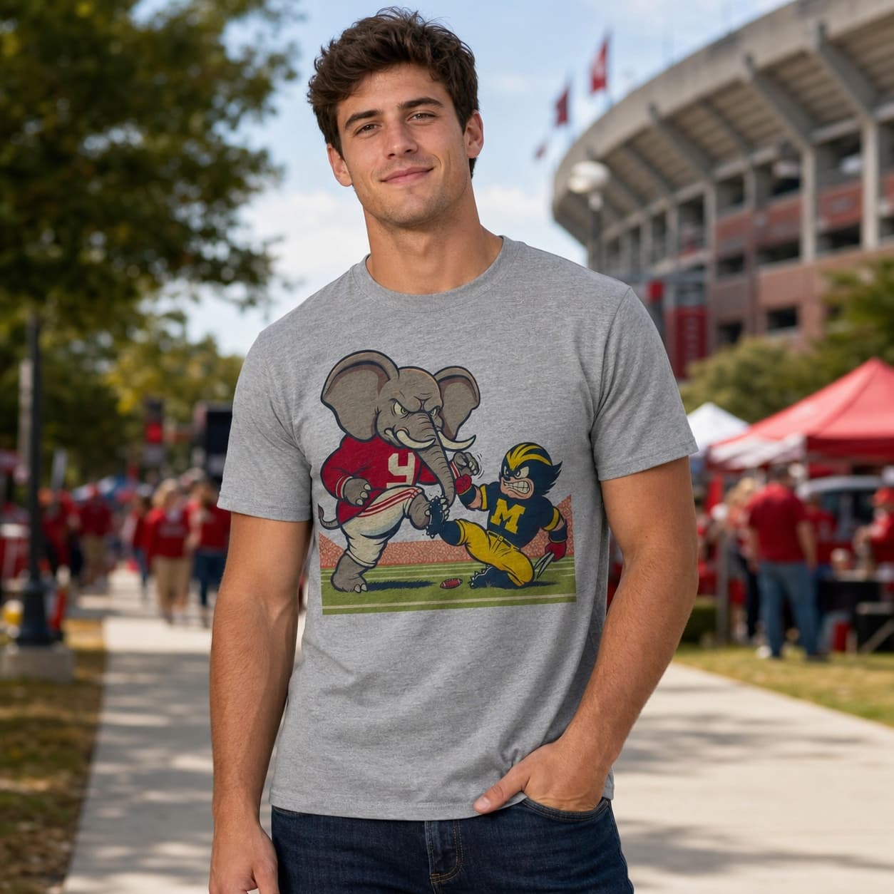 Alabama Crimson Tide vs. Michigan Wolverines Retro Rivalry Football Mascot 1965 Artwork T-Shirt