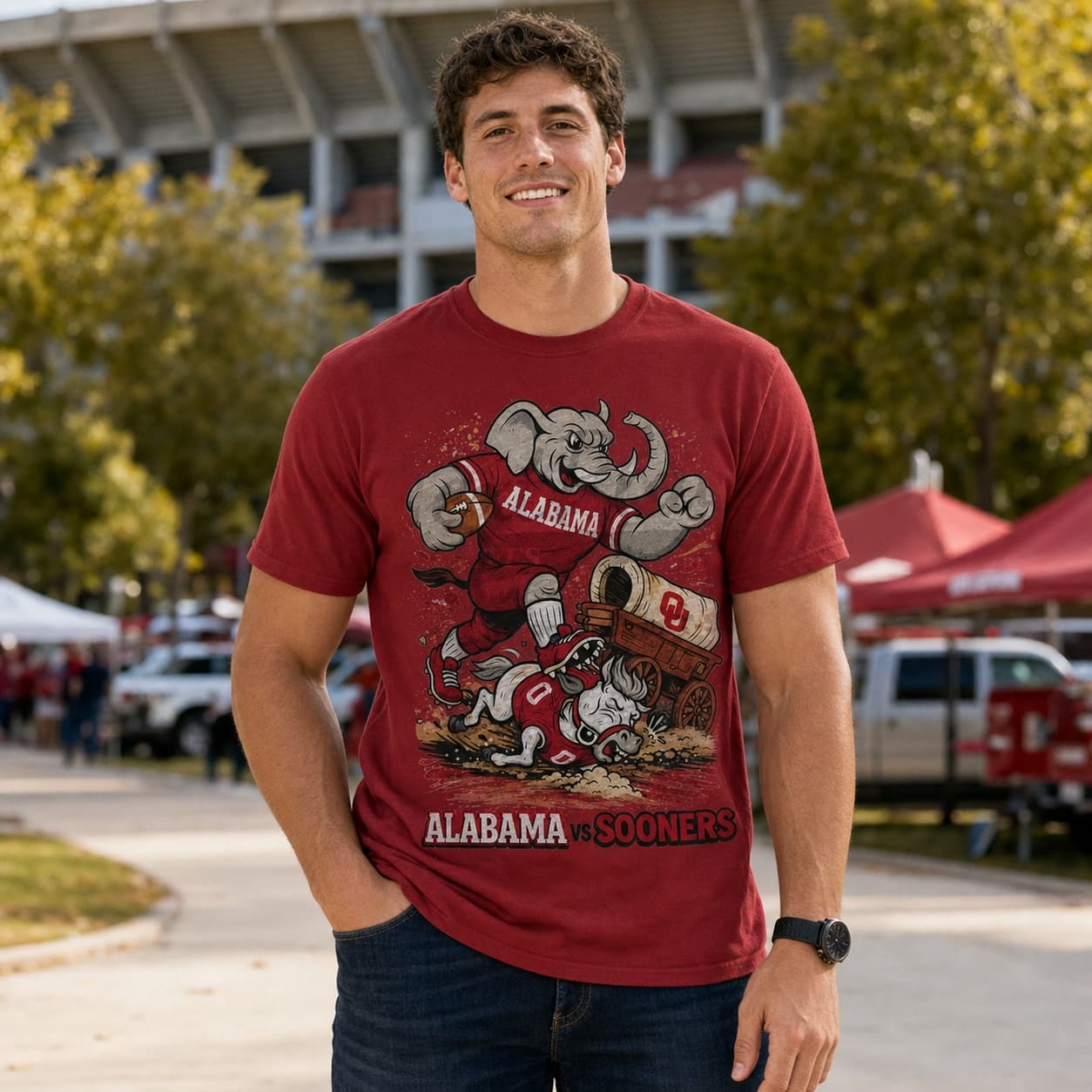 Alabama Crimson Tide vs. Oklahoma Sooners Retro Rivalries Football Artwork T-Shirt
