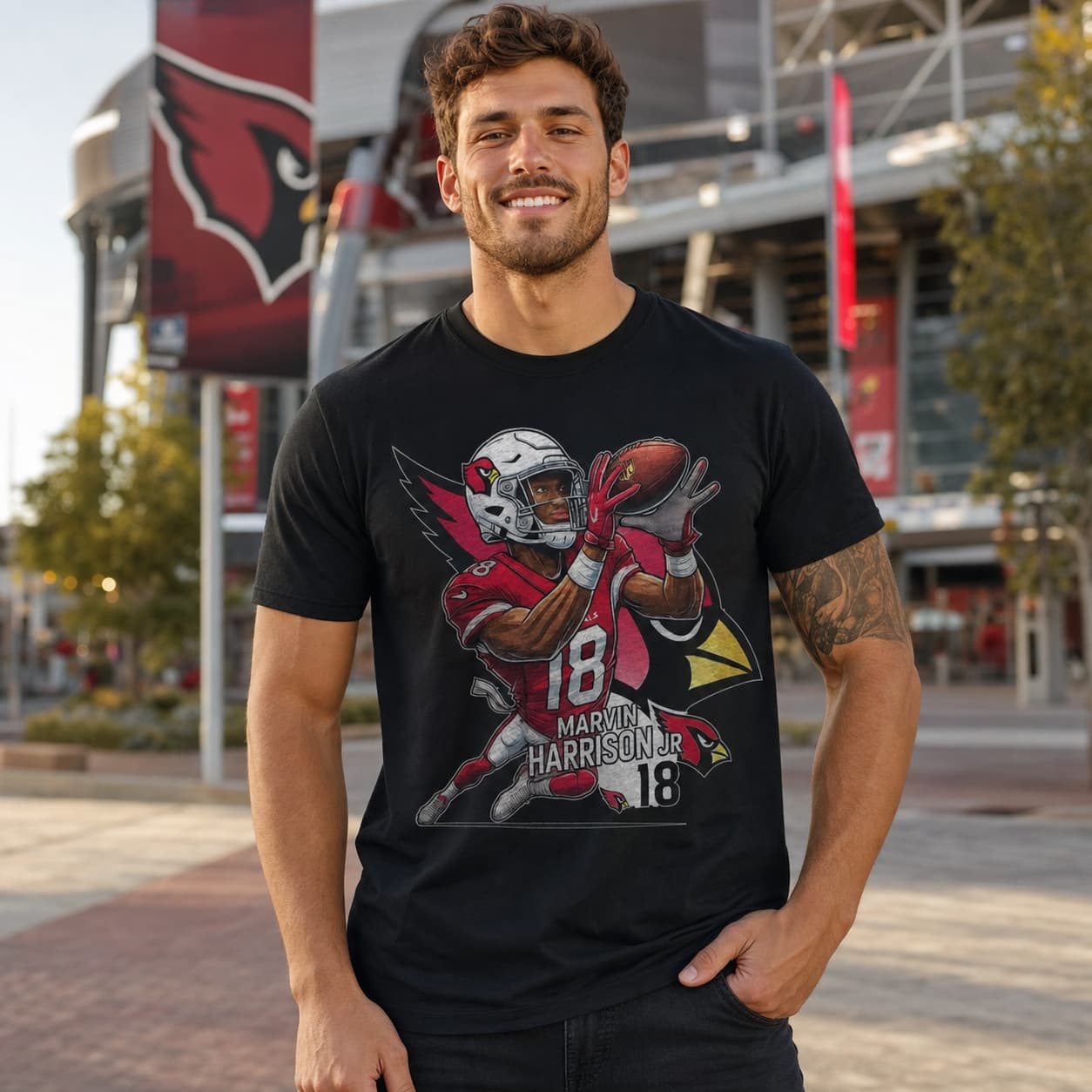 Arizona Cardinals Marvin Harrison Jr. WR Exclusive Retro Football Artwork Shirt
