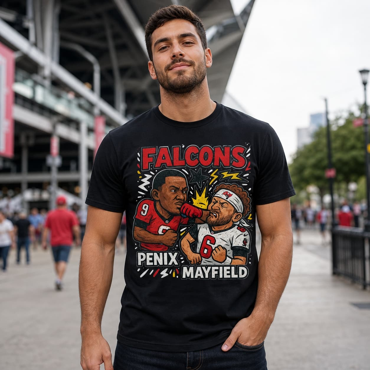 Atlanta Falcons Michael Penix Jr. vs. Tampa Bay Buccaneers Baker Mayfield Football Artwork Shirt