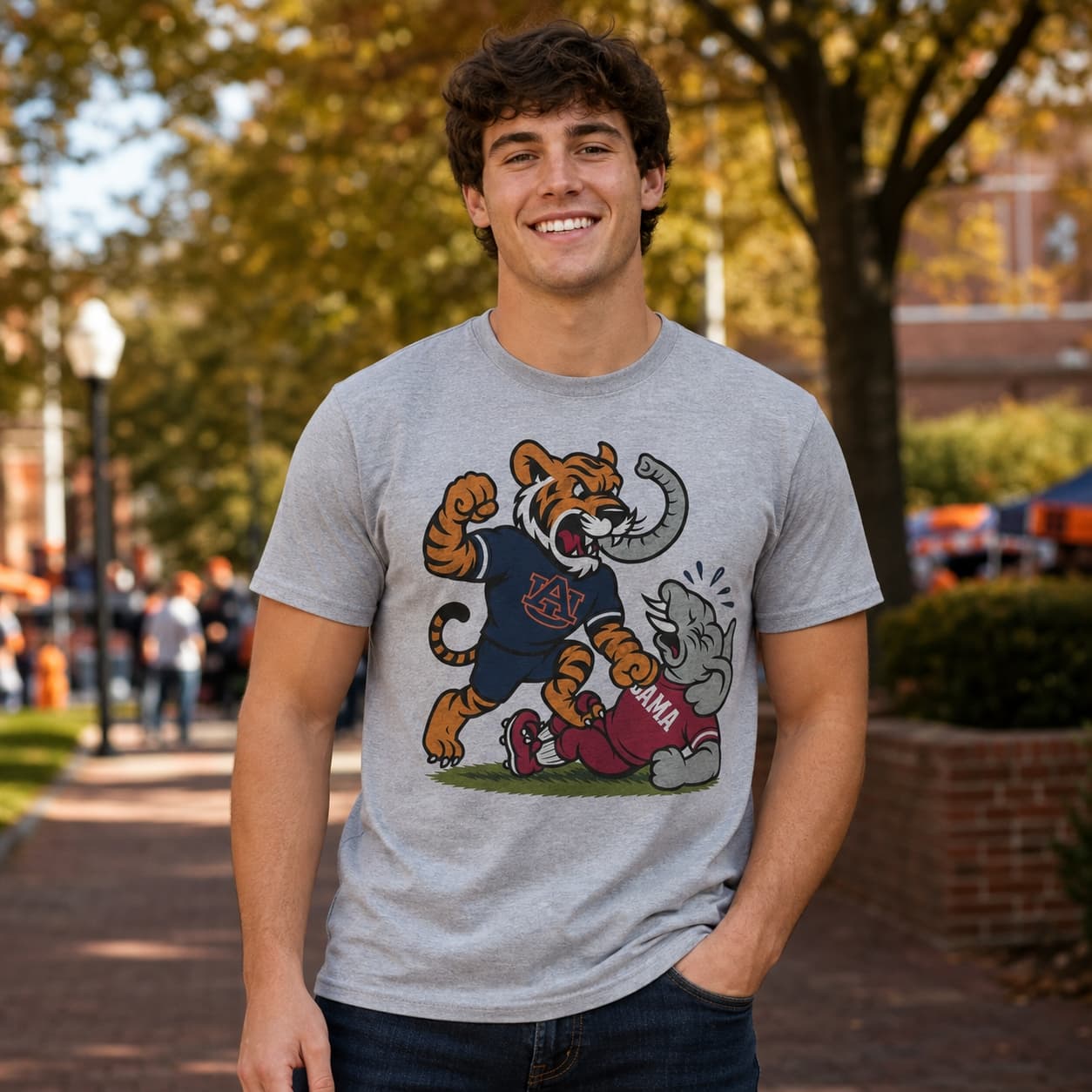 Auburn Tigers vs. Alabama Crimson Tide Exclusive Retro Rivals Football Nose Bite Iron Bowl Artwork Shirt