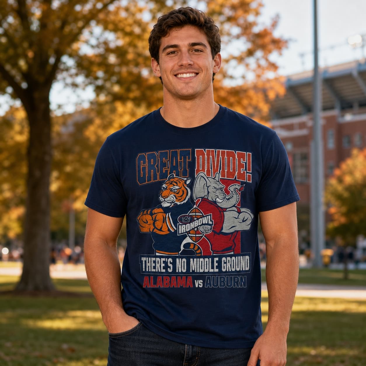 Auburn vs. Alabama Iron Bowl Retro Rivals Great Divide Football Artwork Shirt