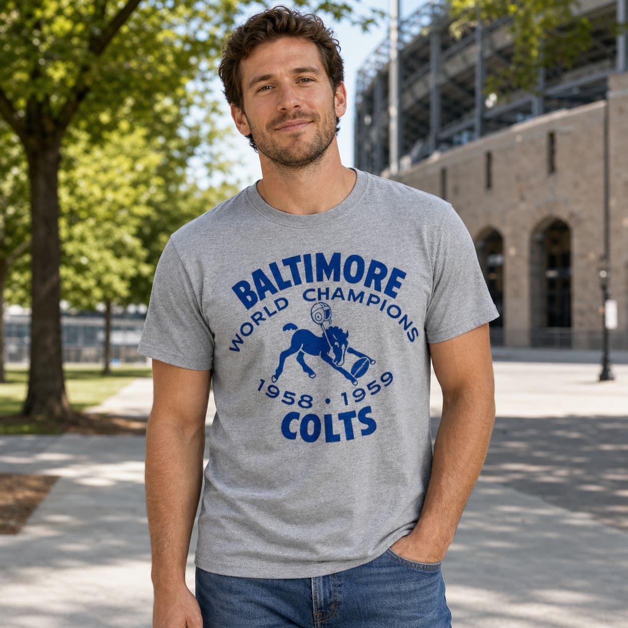 Baltimore Colts Vintage World Champs 1958 59 Artwork Football Shirt