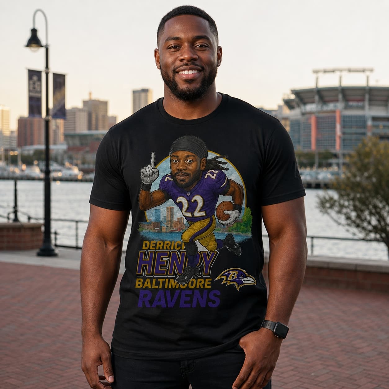 Baltimore Ravens Derrick Henry Exclusive Retro Football City Artwork Shirt