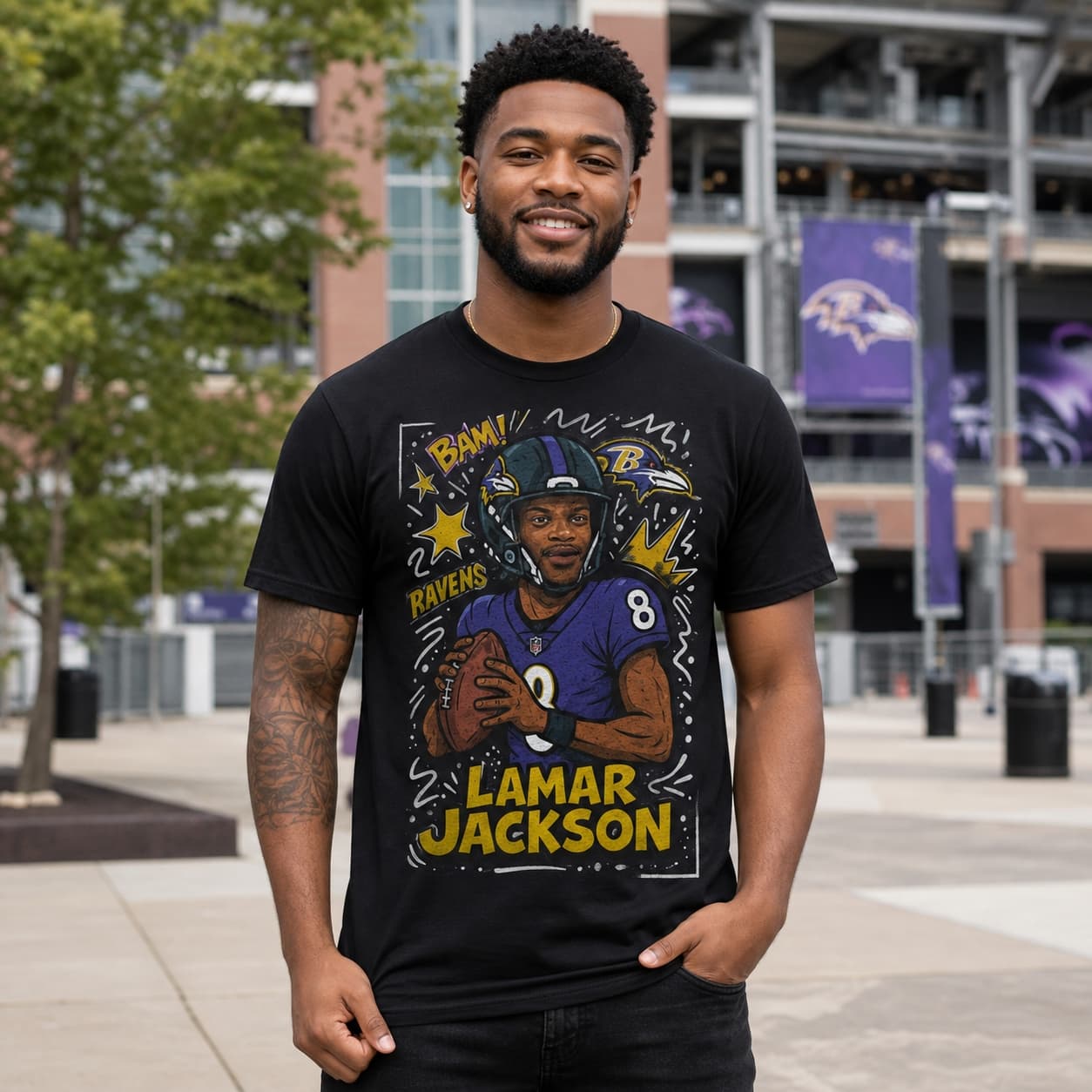 Baltimore Ravens Lamar Jackson Exclusive Caricature Football Artwork Shirt