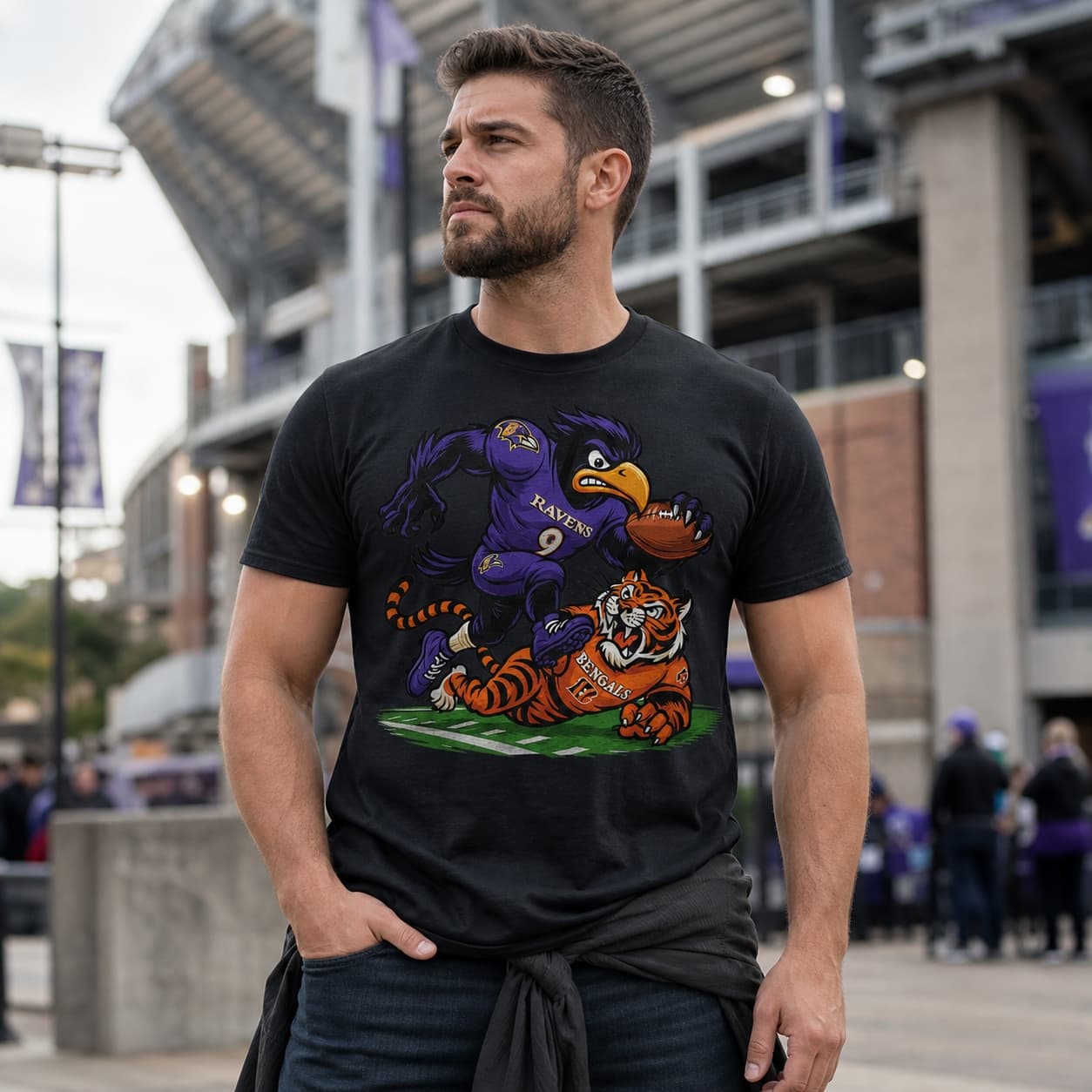 Baltimore Ravens vs. Cincinnati Bengals Retro Rivalries Football Artwork Shirt