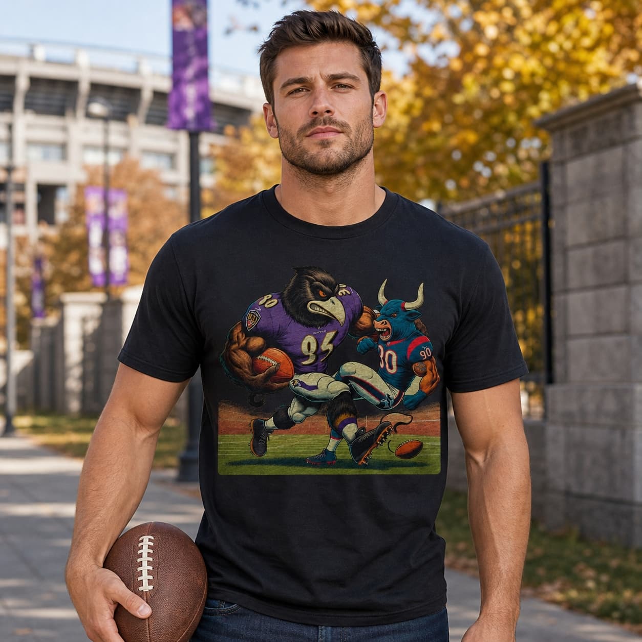 Baltimore Ravens vs. Houston Texans Retro Rivalry Football Artwork Shirt