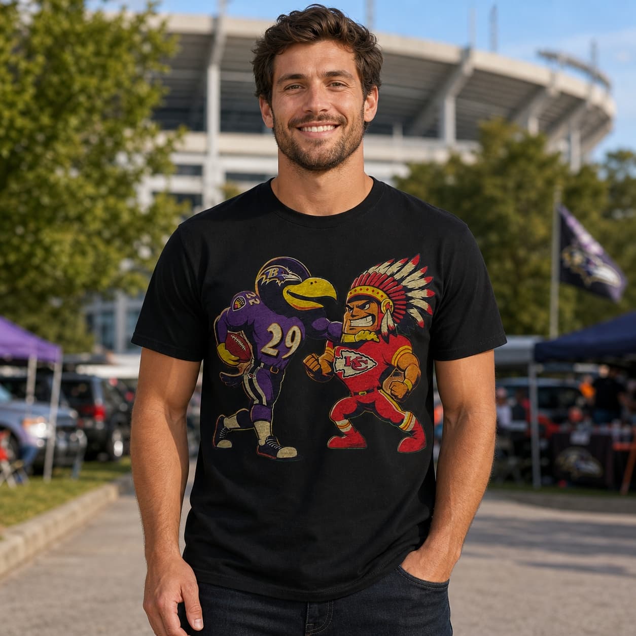 Baltimore Ravens vs. Kansas City Chiefs Retro Rivalry Football Mascot 1998 Artwork Shirt